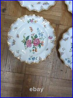 Antique Royal Crown Derby Dinner Plate Set Ruffle Edge Butterfly Plates Set 4