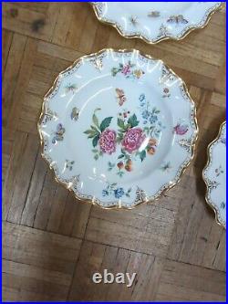 Antique Royal Crown Derby Dinner Plate Set Ruffle Edge Butterfly Plates Set 4