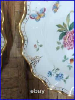 Antique Royal Crown Derby Dinner Plate Set Ruffle Edge Butterfly Plates Set 4