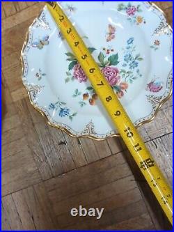 Antique Royal Crown Derby Dinner Plate Set Ruffle Edge Butterfly Plates Set 4