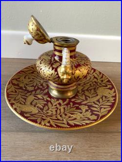 Antique Royal Crown Derby Figural Inkwell Heavily Gilded Ruby Red- Old Marriage