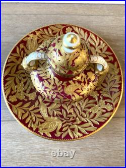Antique Royal Crown Derby Figural Inkwell Heavily Gilded Ruby Red- Old Marriage