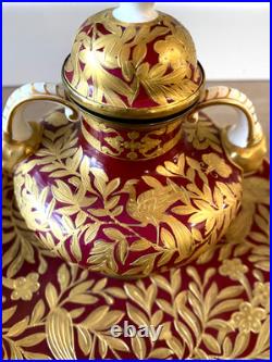 Antique Royal Crown Derby Figural Inkwell Heavily Gilded Ruby Red- Old Marriage