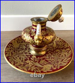 Antique Royal Crown Derby Figural Inkwell Heavily Gilded Ruby Red- Old Marriage