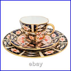 Antique Royal Crown Derby Fine Bone China Imari Cup & Saucer Side Trio Set 1918