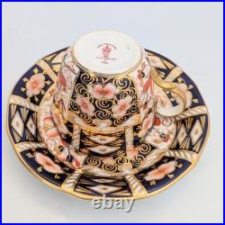 Antique Royal Crown Derby Fine Bone China Imari Cup & Saucer Side Trio Set 1918