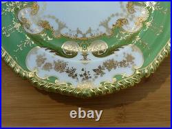 Antique Royal Crown Derby Green Gold Gilded Decorative Small Cabinet Plate