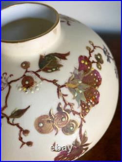 Antique Royal Crown Derby Handpainted Vase With Raised Enamel Flowers 6.5 T