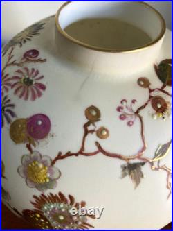 Antique Royal Crown Derby Handpainted Vase With Raised Enamel Flowers 6.5 T