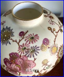 Antique Royal Crown Derby Handpainted Vase With Raised Enamel Flowers 6.5 T