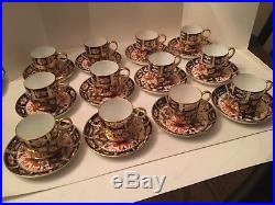 Antique Royal Crown Derby Imari 2451 Set 12 Coffee Can Espresso Cups & Saucers