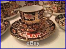 Antique Royal Crown Derby Imari 2451 Set 12 Coffee Can Espresso Cups & Saucers