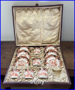 Antique Royal Crown Derby Imari 2712 Demitasse Cup & Saucers in Presentation Box