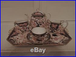 Antique Royal Crown Derby Imari Kings Pattern Cabaret Tea Set Teapot 1877 Blue M
