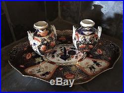Antique Royal Crown Derby Imari Vase Pair And Platter