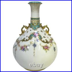 Antique Royal Crown Derby Late 1800's 6 Vase-Turquoise Gilded Accents-Exquisite