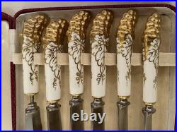 Antique Royal Crown Derby LeWitt Set of 6 Knives 7 Hard Case