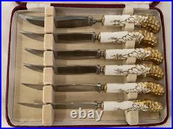 Antique Royal Crown Derby LeWitt Set of 6 Knives 7 Hard Case