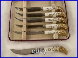 Antique Royal Crown Derby LeWitt Set of 6 Knives 7 Hard Case