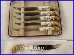 Antique Royal Crown Derby LeWitt Set of 6 Knives 7 Hard Case