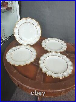 Antique Royal Crown Derby Lombardy Jeweled dinner plate Set Of Four Ruffle