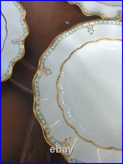Antique Royal Crown Derby Lombardy Jeweled dinner plate Set Of Four Ruffle