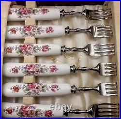 Antique Royal Crown Derby Poises Fruit Knife & Fork China 12 Piece Set