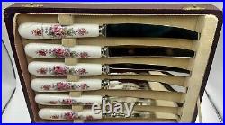 Antique Royal Crown Derby Poises Fruit Knife & Fork China 12 Piece Set