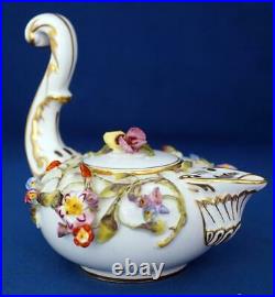 Antique Royal Crown Derby Porcelain Flower Encrusted Miniature Tea Pot S&H