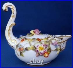 Antique Royal Crown Derby Porcelain Flower Encrusted Miniature Tea Pot S&H