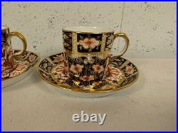 Antique Royal Crown Derby Porcelain Imari 2451 Pair of Demitasse Cups & Saucers