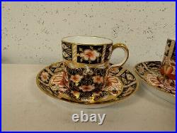 Antique Royal Crown Derby Porcelain Imari 2451 Pair of Demitasse Cups & Saucers