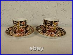 Antique Royal Crown Derby Porcelain Imari 2451 Pair of Demitasse Cups & Saucers