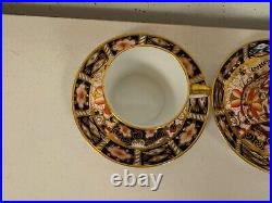 Antique Royal Crown Derby Porcelain Imari 2451 Pair of Demitasse Cups & Saucers