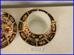 Antique Royal Crown Derby Porcelain Imari 2451 Pair of Demitasse Cups & Saucers