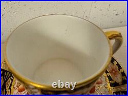 Antique Royal Crown Derby Porcelain Imari 2451 Pair of Demitasse Cups & Saucers