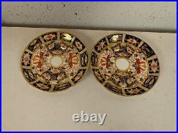 Antique Royal Crown Derby Porcelain Imari 2451 Pair of Demitasse Cups & Saucers