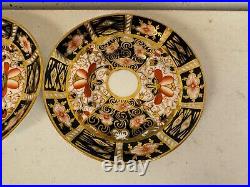 Antique Royal Crown Derby Porcelain Imari 2451 Pair of Demitasse Cups & Saucers