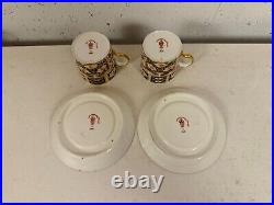 Antique Royal Crown Derby Porcelain Imari 2451 Pair of Demitasse Cups & Saucers