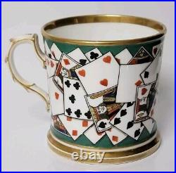 Antique Royal Crown Derby Porcelain Playing Cards Huge Toasting Cup Mug c. 1845