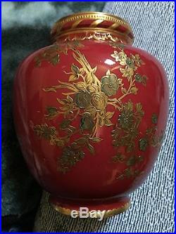 Antique Royal Crown Derby Porcelain Red&Gold Hand Painted Vase &Cover 3472/776