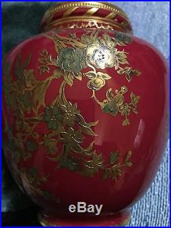 Antique Royal Crown Derby Porcelain Red&Gold Hand Painted Vase &Cover 3472/776