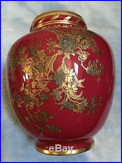 Antique Royal Crown Derby Porcelain Red&Gold Hand Painted Vase &Cover 3472/776