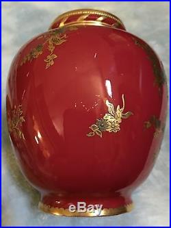 Antique Royal Crown Derby Porcelain Red&Gold Hand Painted Vase &Cover 3472/776