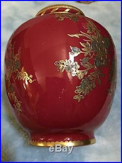 Antique Royal Crown Derby Porcelain Red&Gold Hand Painted Vase &Cover 3472/776