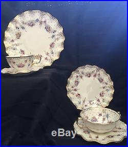 Antique Royal Crown Derby-Royal Antoinette China Plate Setting of 6 pcs. C. 1972