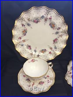Antique Royal Crown Derby-Royal Antoinette China Plate Setting of 6 pcs. C. 1972