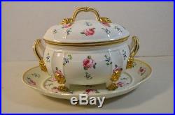 Antique Royal Crown Derby Small Porcelain Tureen and Platter
