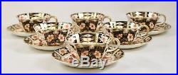 Antique Royal Crown Derby Traditional Imari 2451 Tea Cups & Saucers X 6 C1913-14