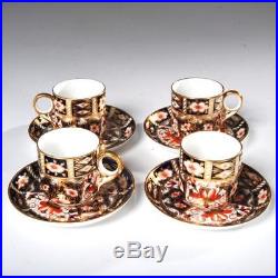 Antique Royal Crown Derby Traditional Imari Set Of 4 Demitasse Cup & Saucers